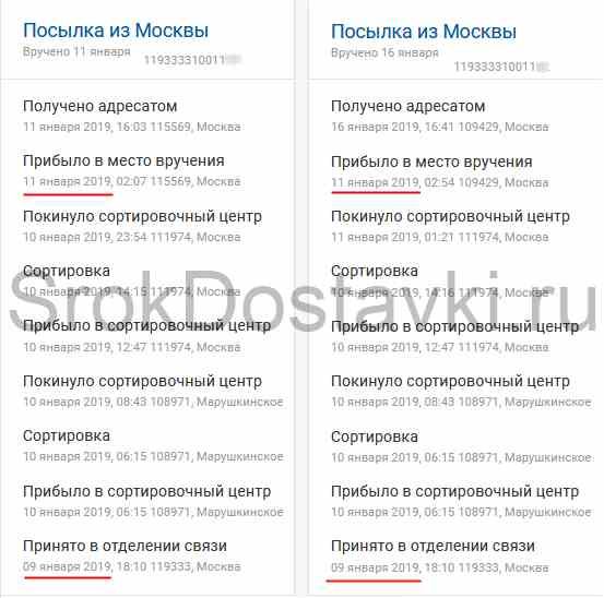 Информация с сервиса отслеживания